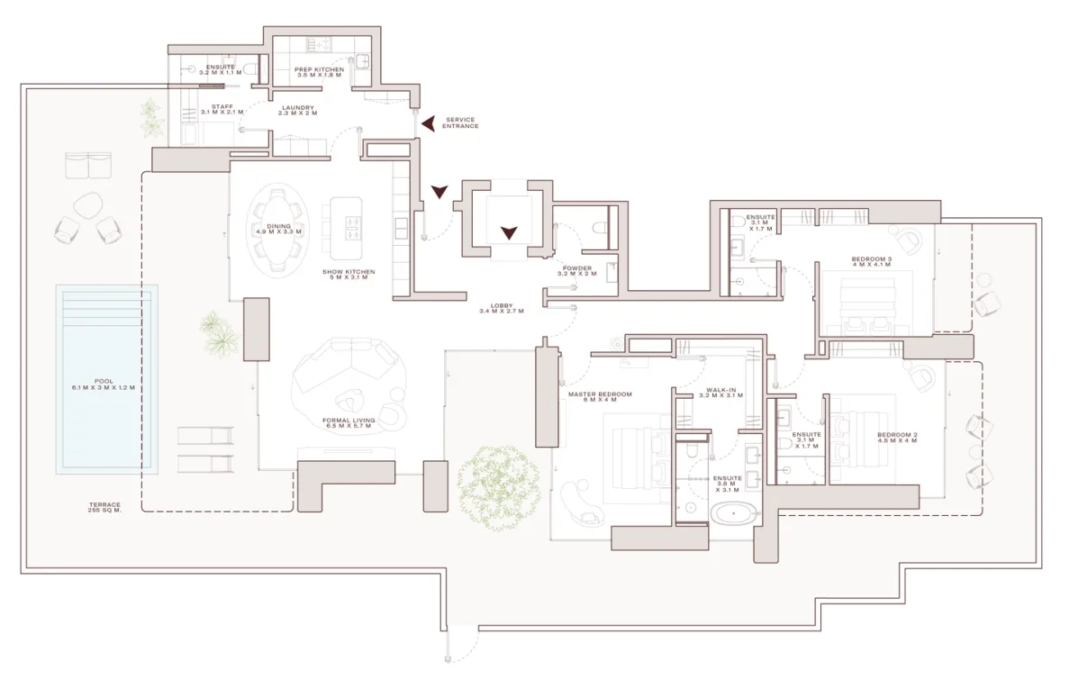 Solaya 3 bed floor plan, 6,067 – 6,113 sqft