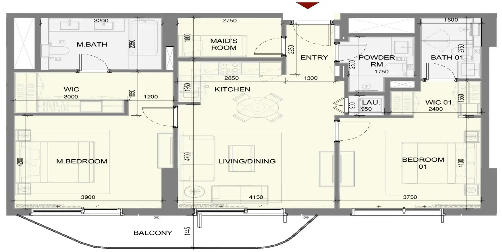 Takaya 2 bed floor plan, 1,258 sqft