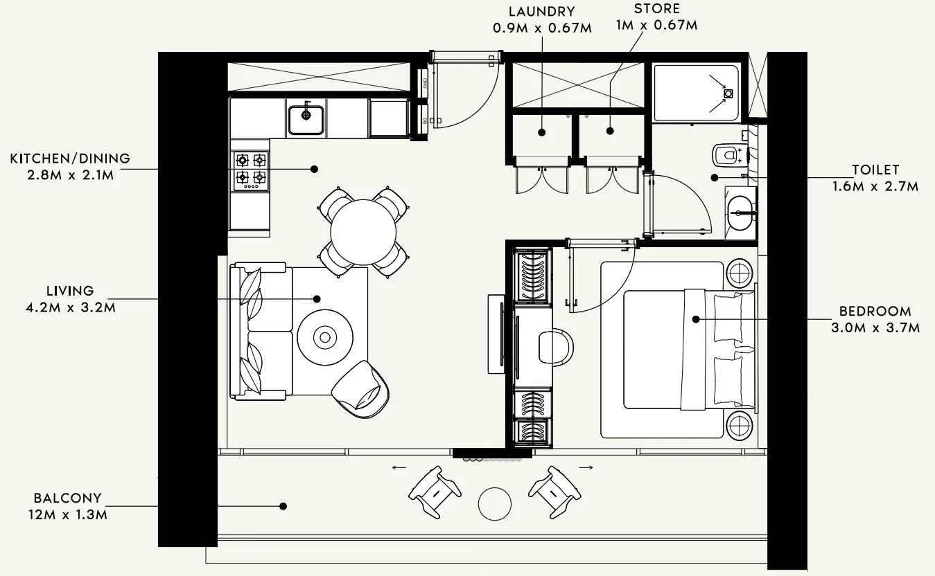 Azizi Milan 1 bed floor plan, 657 sqft