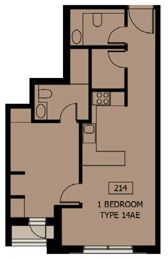 Al Mamsha Sharjah 1 bed floor plan, 714 sqft