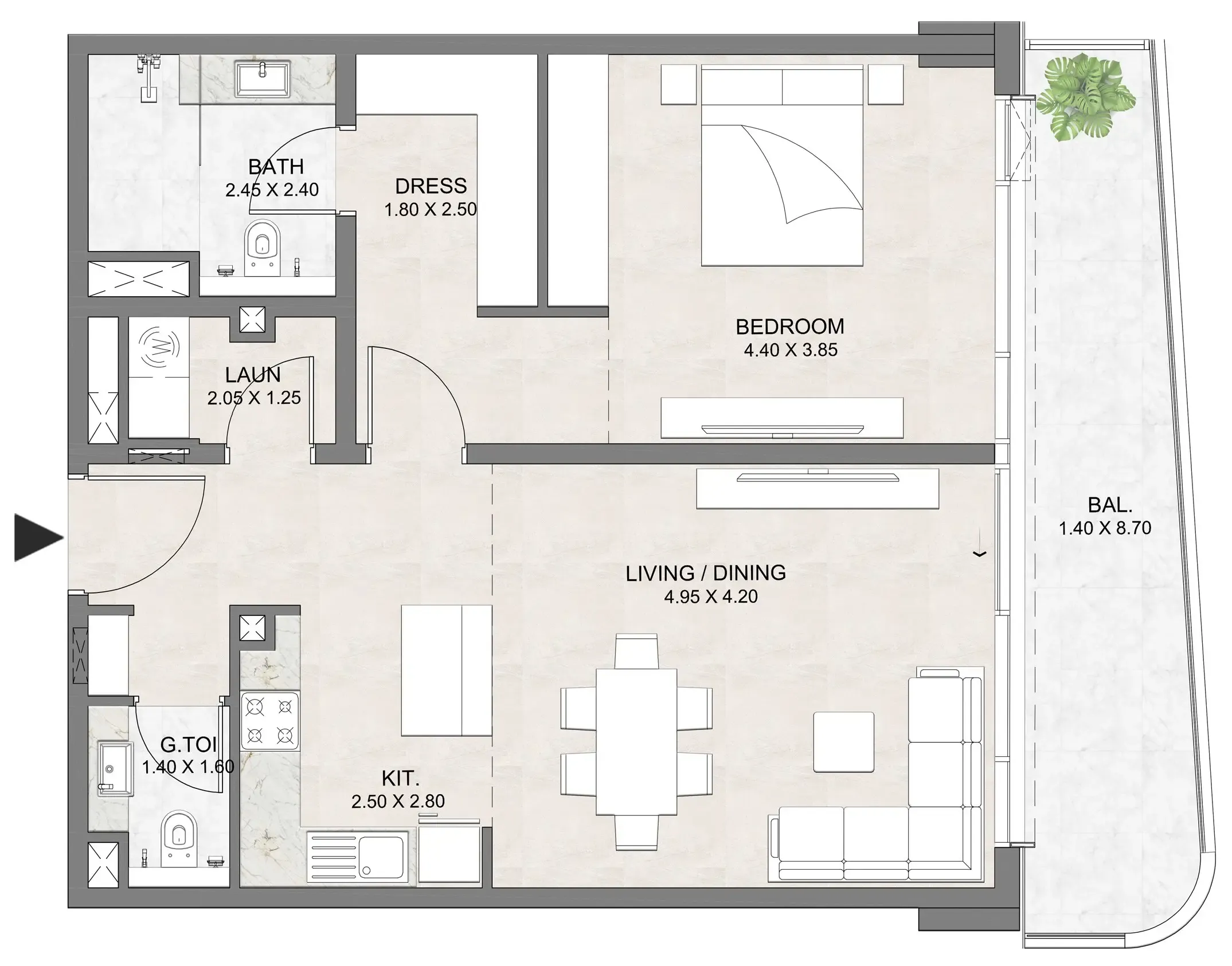 Luzora Residence 1 bed floor plan, 980 sqft