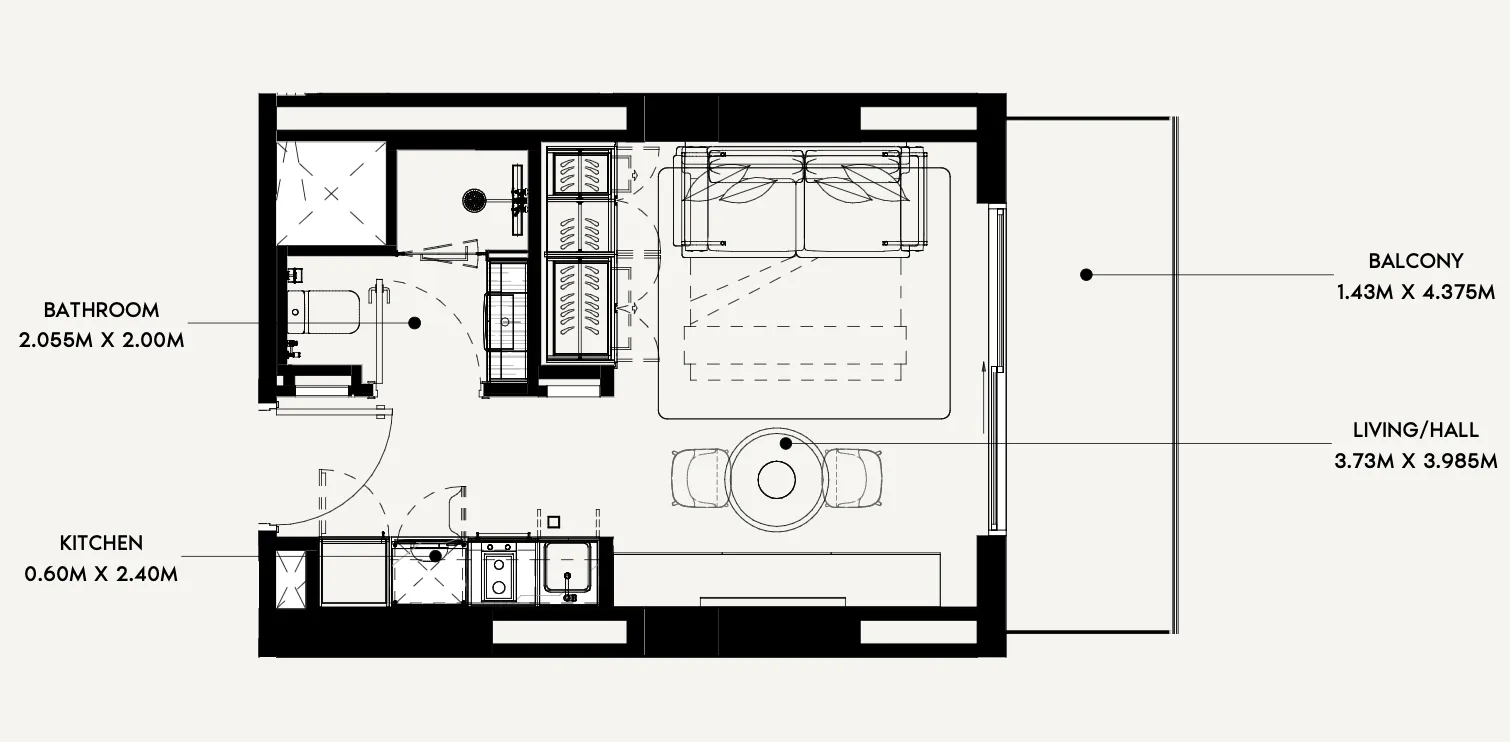 Azizi Rose Studio floor plan, 352 – 353 sqft