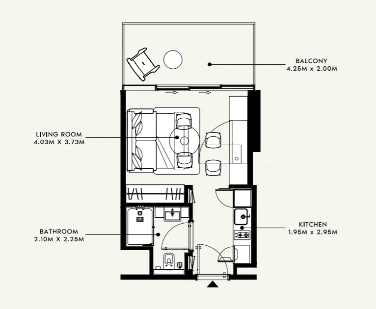 Azizi Venice Studio floor plan, 374 sqft