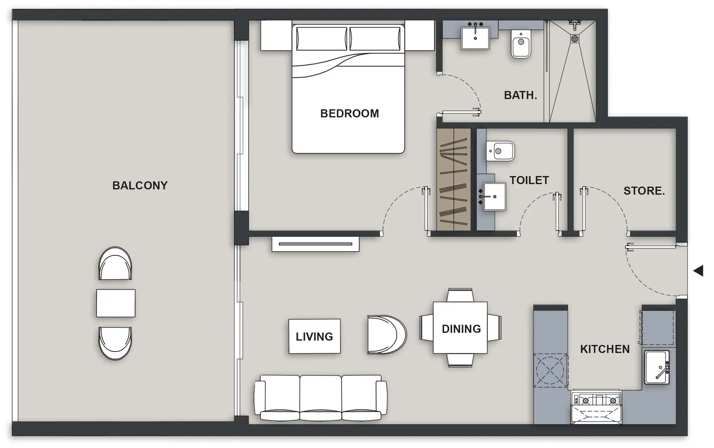 Maison Elysee III 1 bed floor plan, 920 sqft