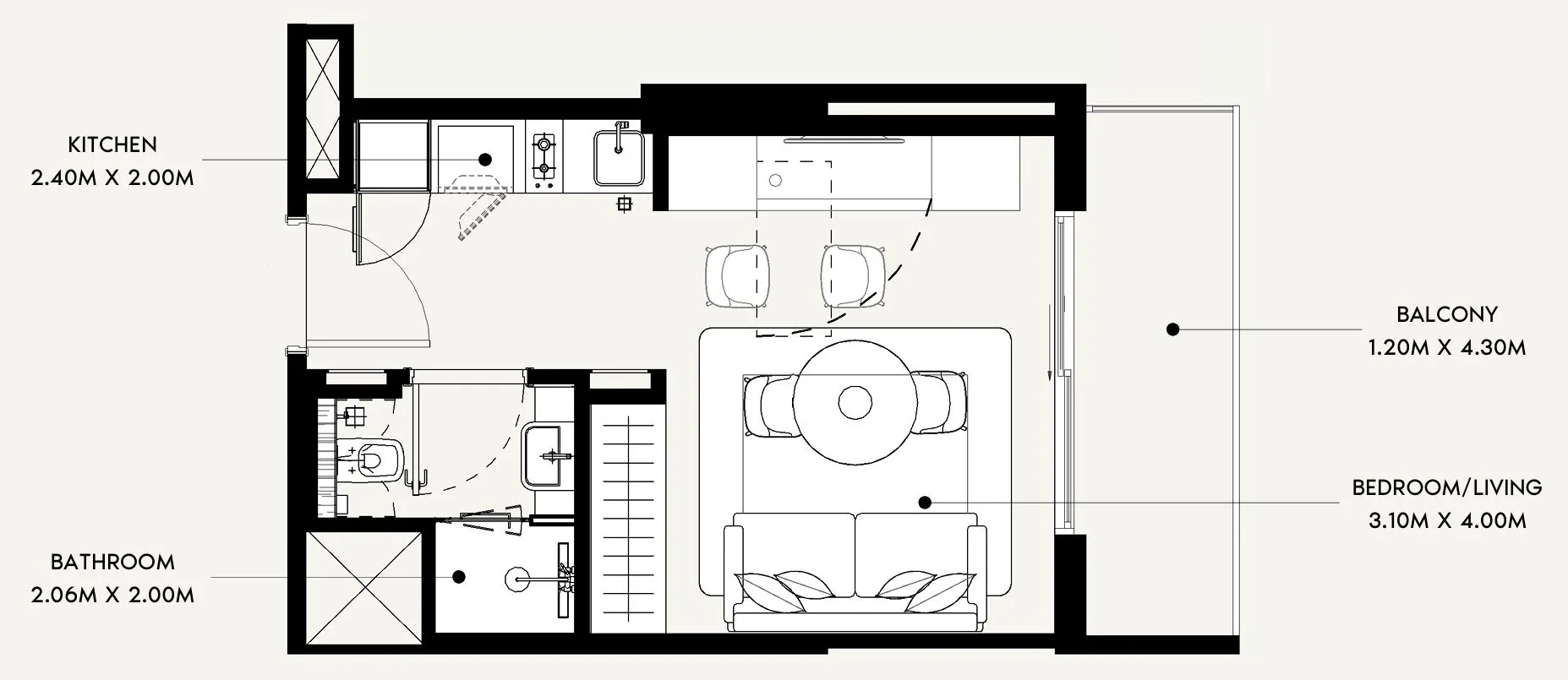 Azizi David Studio floor plan, 337 sqft
