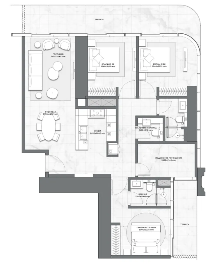 Trump International Hotel and Tower 3 bed floor plan, 1,642 sqft