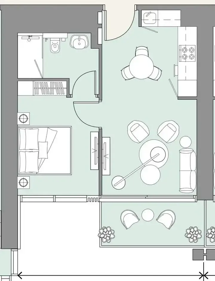 The Edge 1 bed floor plan, 562 sqft