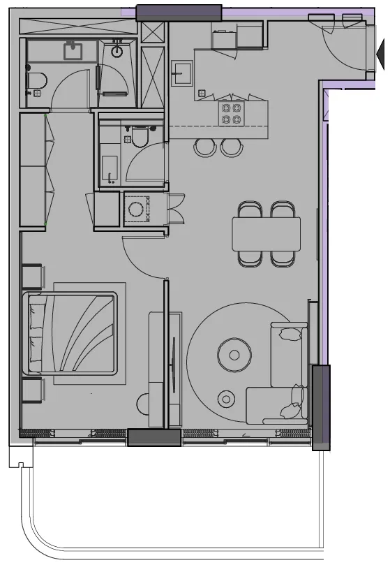 Le Blanc 1 bed floor plan, 958 sqft