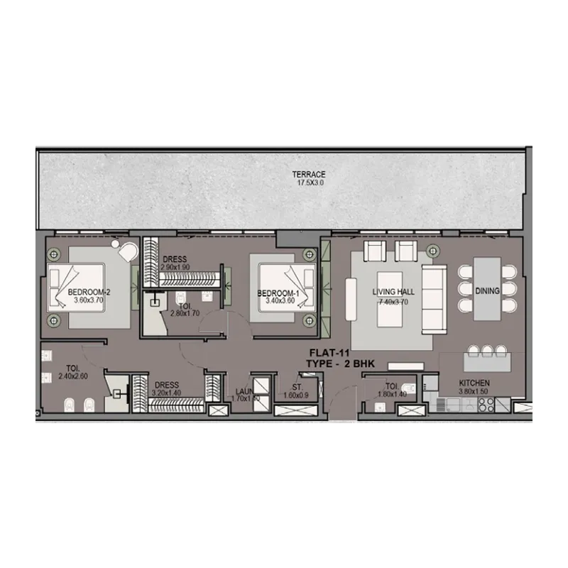 Helvetia Residences 2 bed floor plan, 1,836 sqft