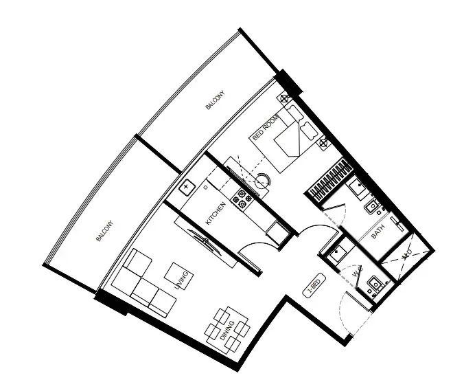 Binghatti HillCrest 1 bed floor plan, 808 – 931 sqft