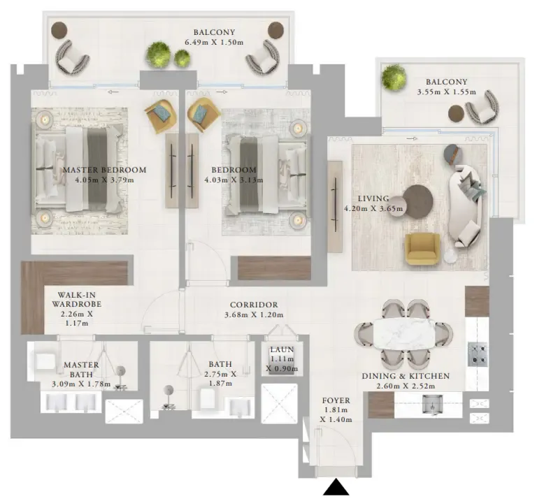 Creek Haven 2 bed floor plan, 1,249 sqft