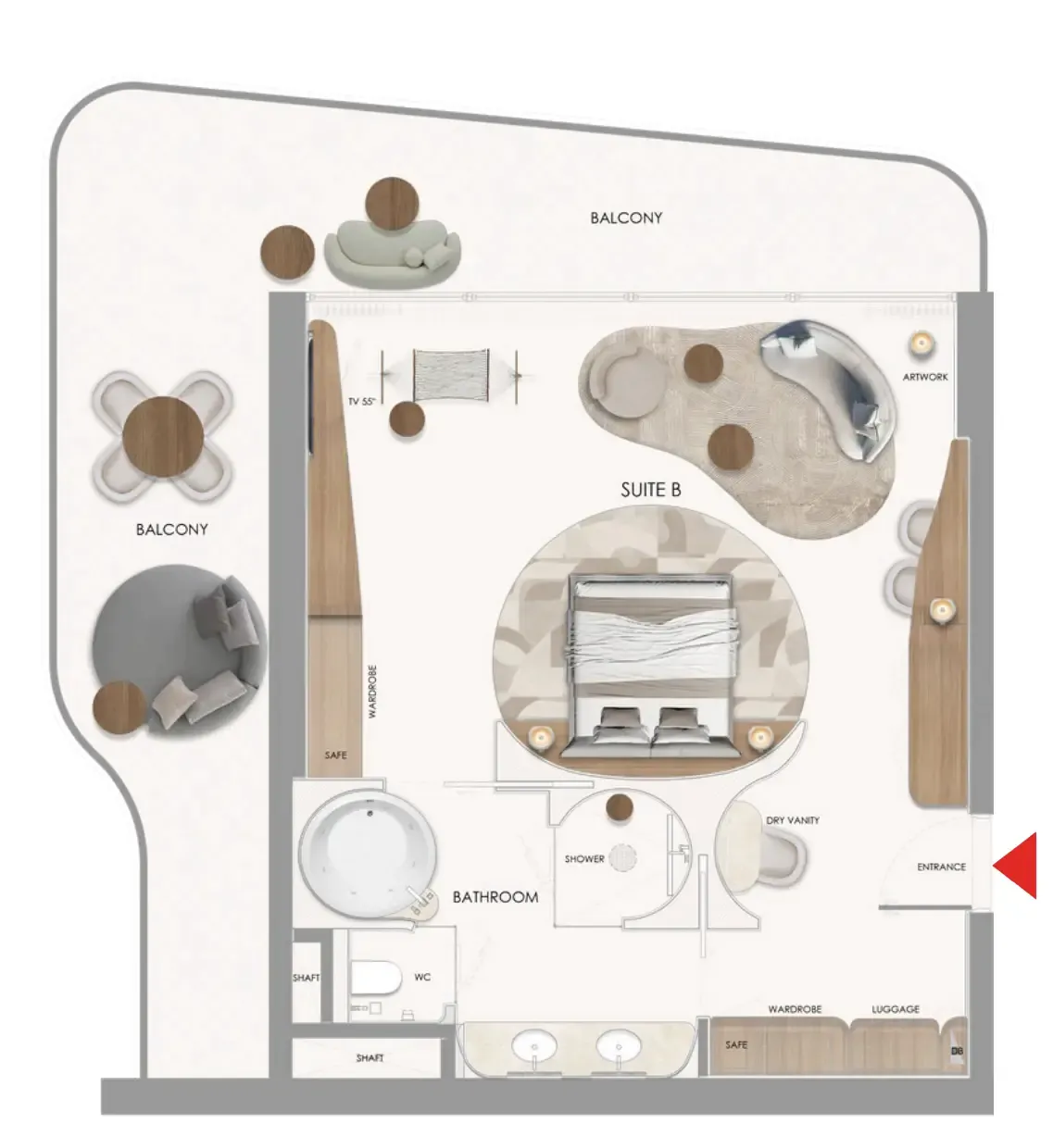 The Unexpected Al Marjan Island Hotel and Residence 1 bed floor plan, 1,180 sqft