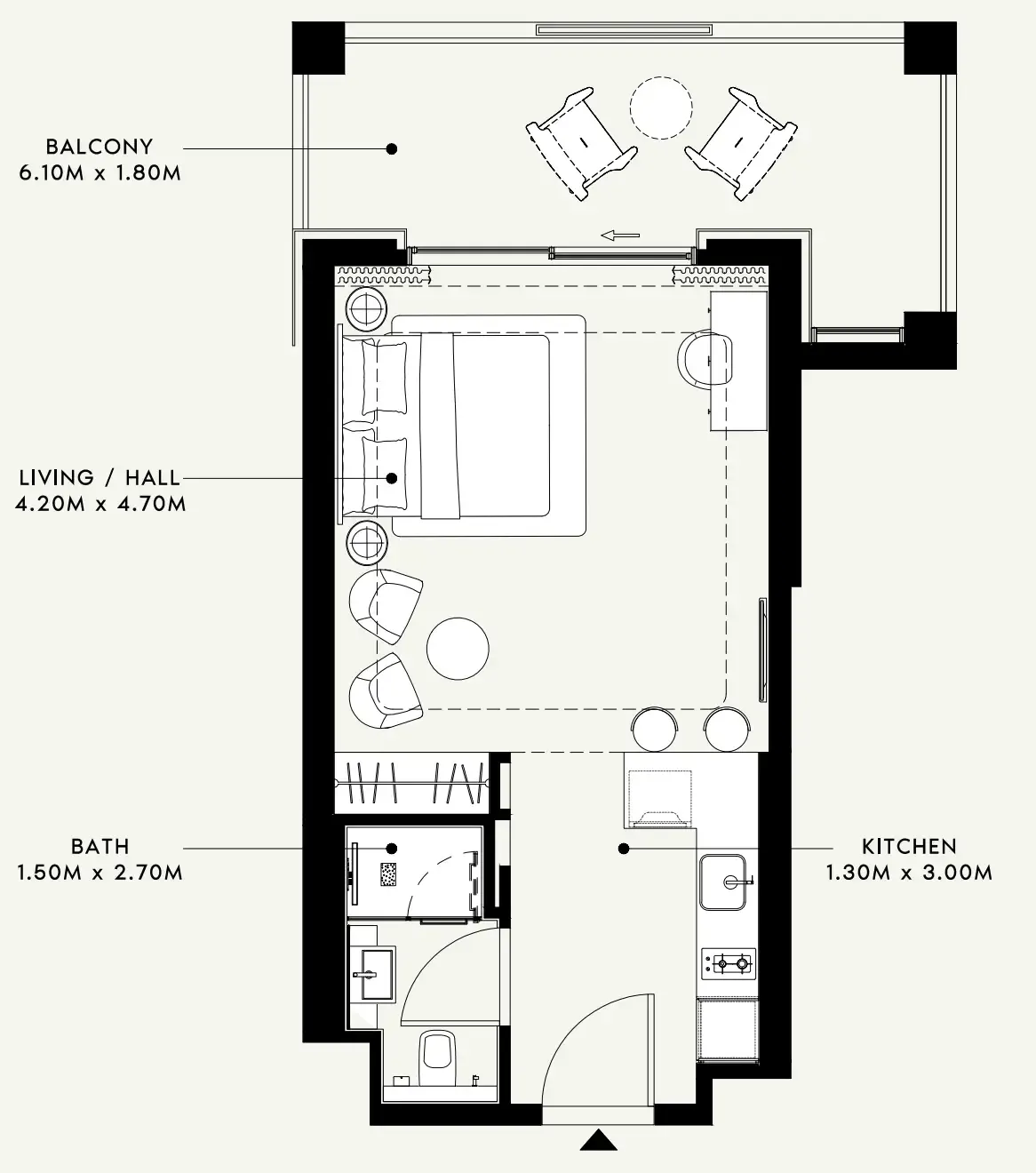Riviera 58 Studio floor plan, 537 sqft
