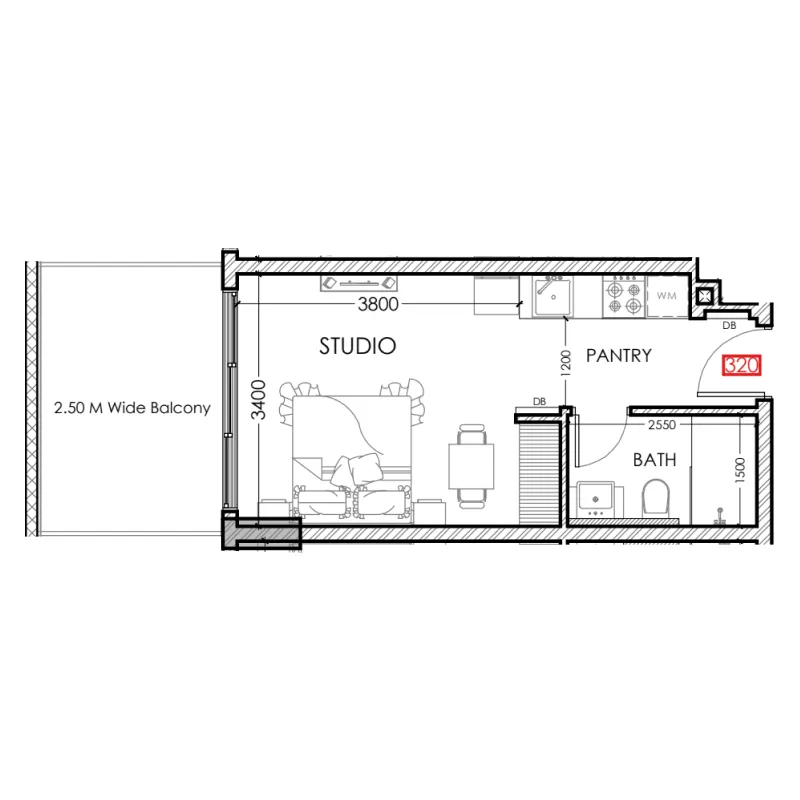 Al Haseen Residences 5 Studio floor plan, 373 sqft