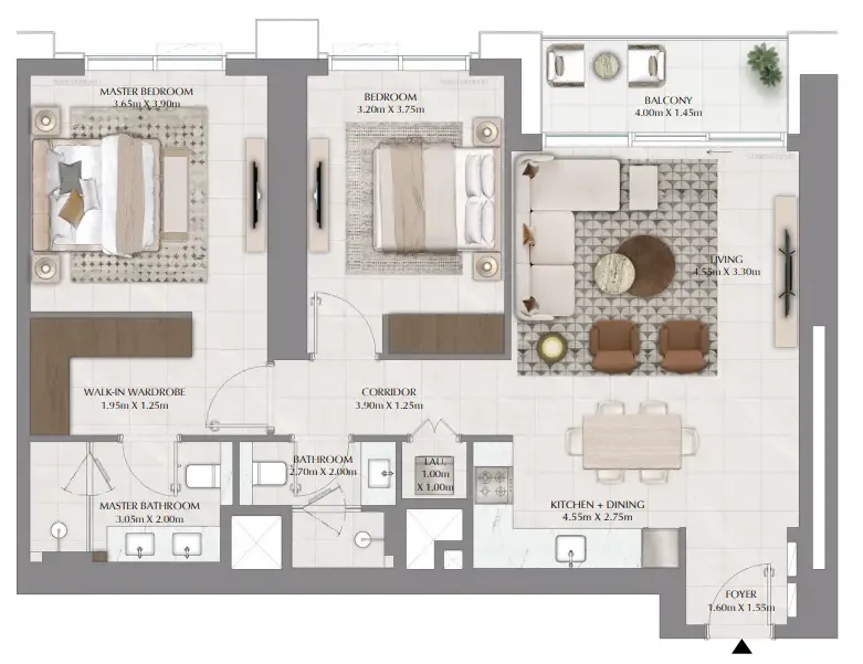 Lyvia By Palace 2 bed floor plan, 1,156 sqft