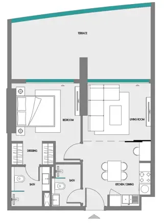 Samana Greenfield 2 1 bed floor plan, 690 sqft