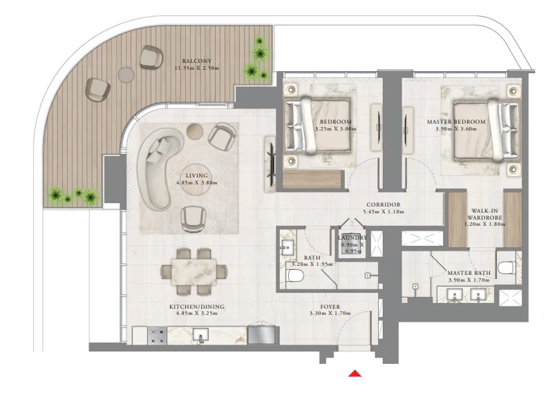 Bayview by Address Resorts 2 bed floor plan, 1,383 sqft