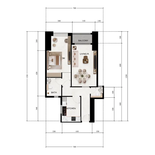 Lily Tower 1 bed floor plan, 794 sqft