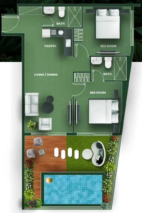 Vincitore Aqua Flora 2 bed floor plan, 1,061 – 1,077 sqft