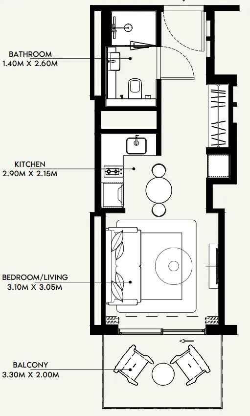 Azizi Venice 1 bed floor plan, 730 sqft