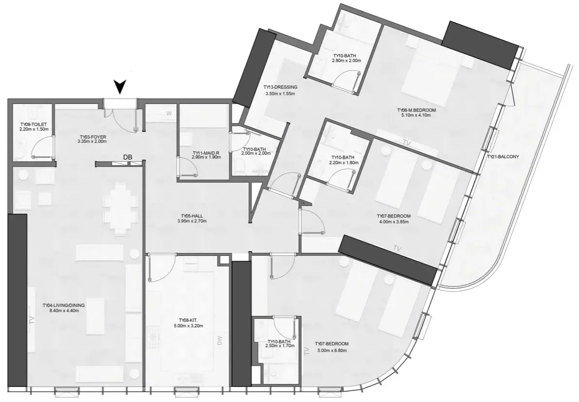 Joud Tower 3 bed floor plan, 2,452 – 2,463 sqft