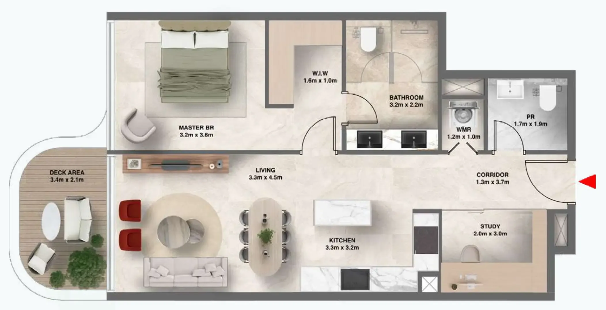 The Tides 1 bed floor plan, 814 sqft