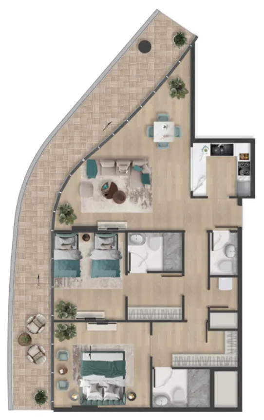 Pelagia 2 bed floor plan, 1,628 sqft