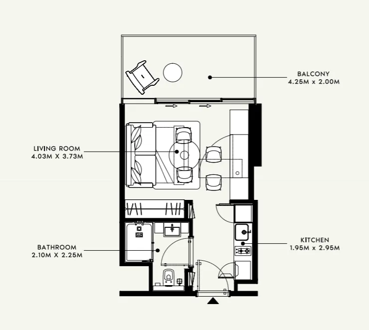 Azizi Venice Studio floor plan, 374 sqft