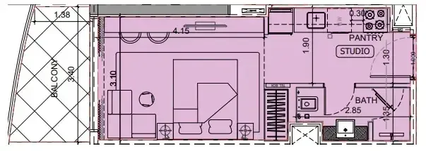 Project Maybach Studio floor plan, 362 sqft