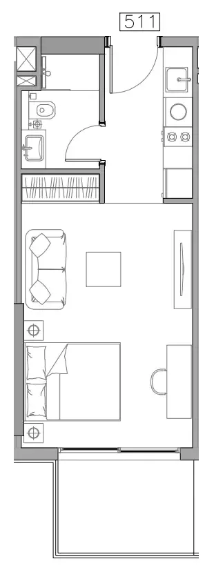 Trevino Studio floor plan, 394 sqft