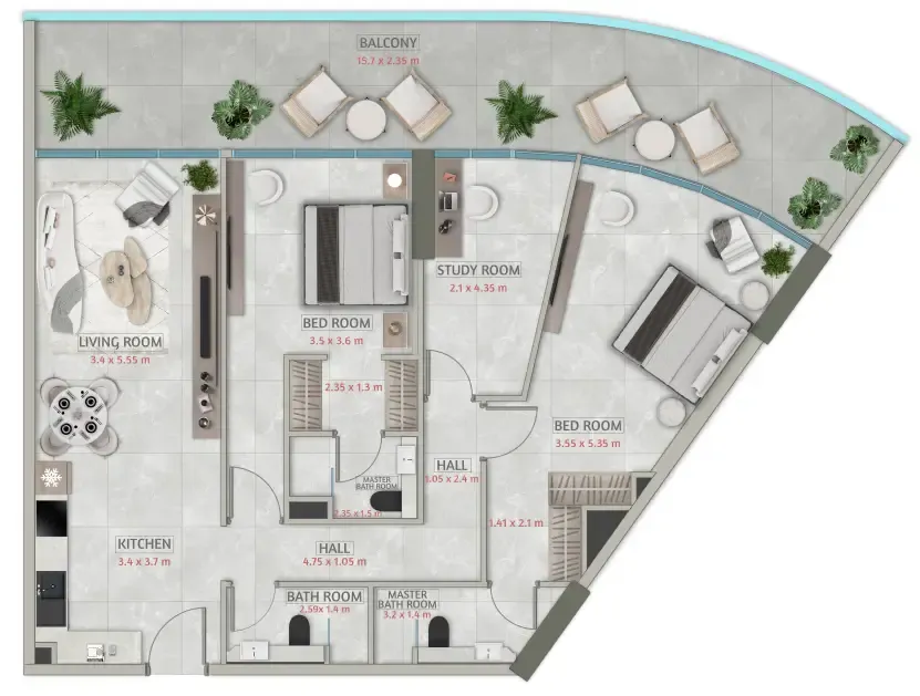Sakura Gardens 2 bed floor plan, 1,616 sqft