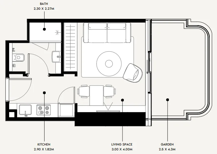 Azizi Milan Studio floor plan, 398 sqft