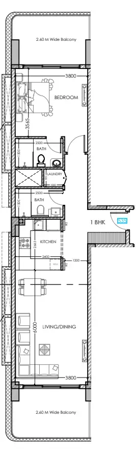 Al Haseen Residences 5 1 bed floor plan, 976 sqft
