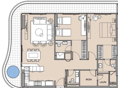 Beach Walk 4 2 bed floor plan, 1,417 sqft