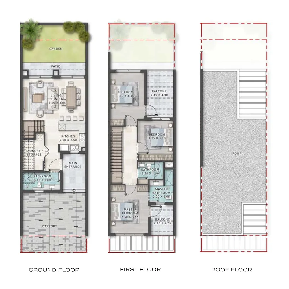 Damac Hills - Ivory 3 bed floor plan, 1,975 sqft