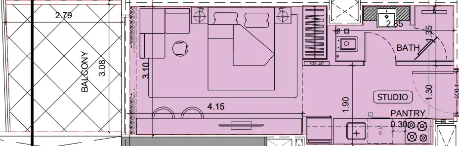 Project Maybach Studio floor plan, 390 sqft