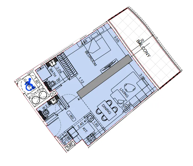 Binghatti Aquarise 1 bed floor plan, 800 – 801 sqft