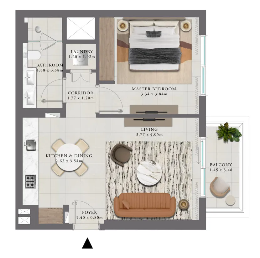 Golf Trails 1 bed floor plan, 719 sqft