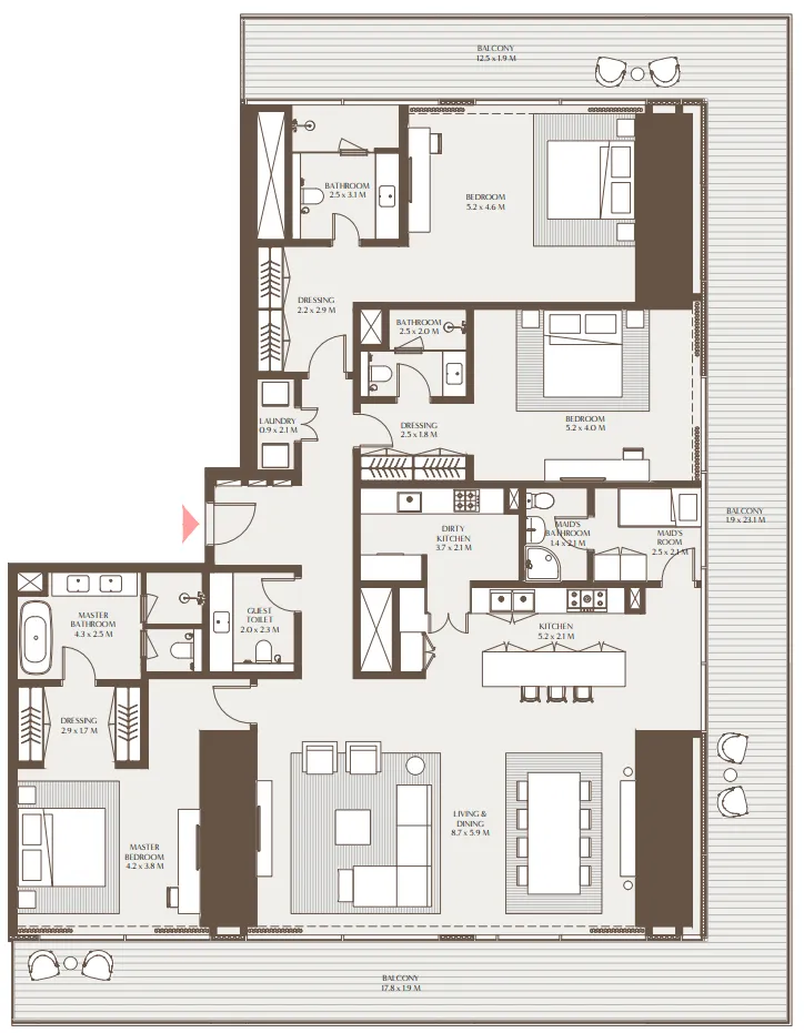 Akala Residences 3 bed floor plan, 3,654 – 3,665 sqft