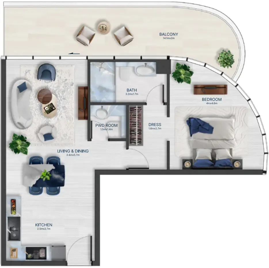 Acacia by BNW Developments 1 bed floor plan, 905 sqft