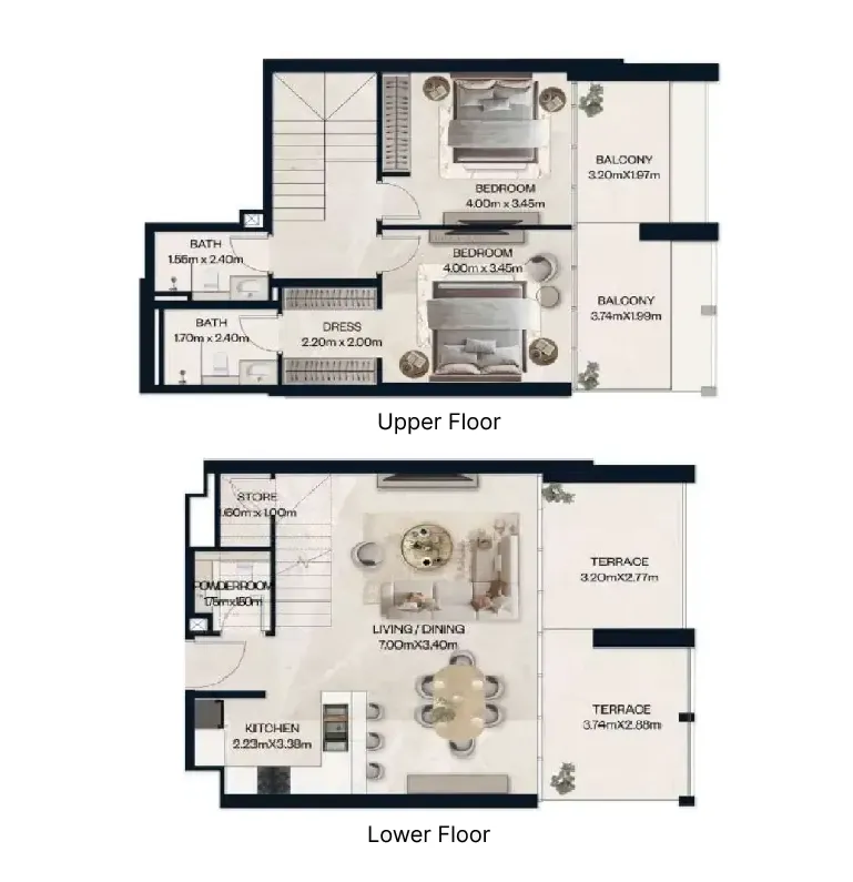 Norah Residence 2 bed floor plan, 1,502 sqft