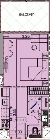 Binghatti Vintage Studio floor plan, 372 sqft