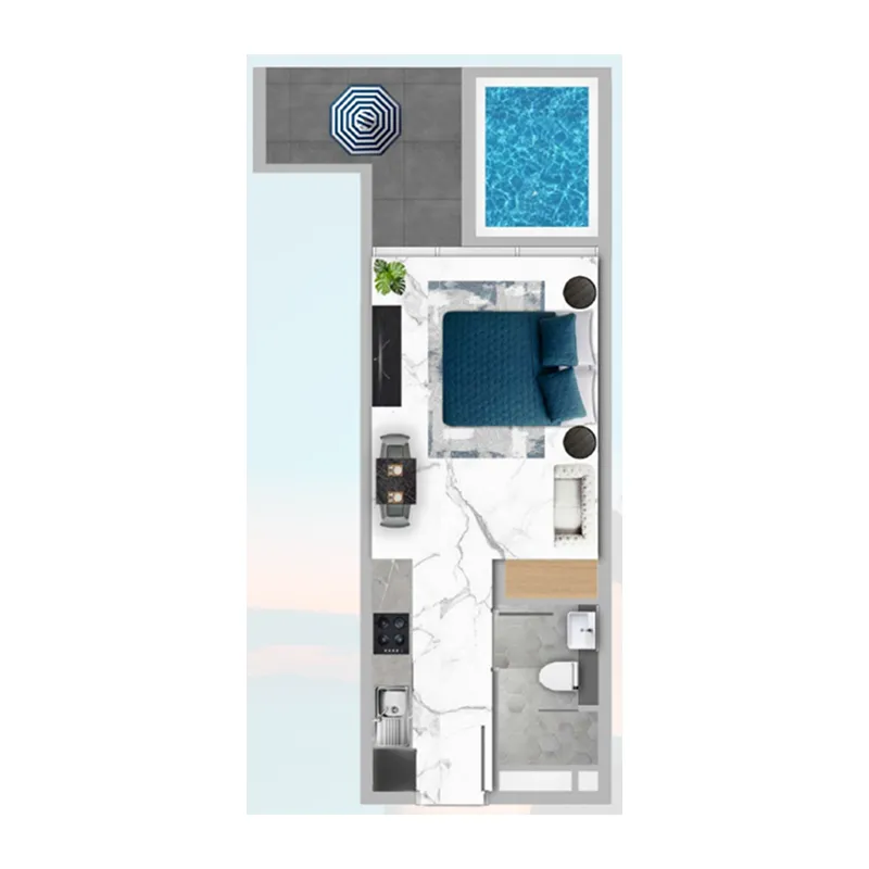 Samana Mykonos Signature Studio floor plan, 419 – 421 sqft