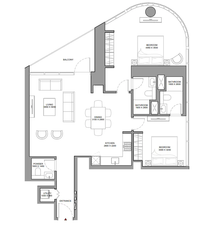 Skyvue Stellar 2 bed floor plan, 1,241 sqft