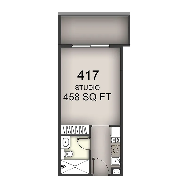 Aizel Tower Studio floor plan, 458 sqft