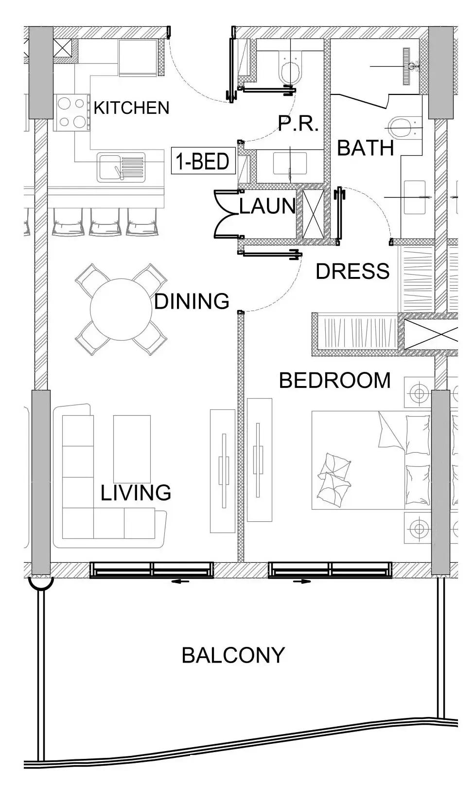 Valencia 1 bed floor plan, 797 sqft