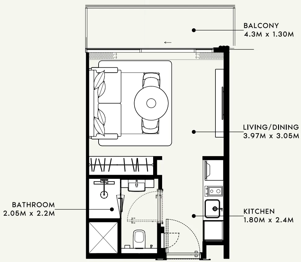 Azizi Milan Studio floor plan, 329 sqft