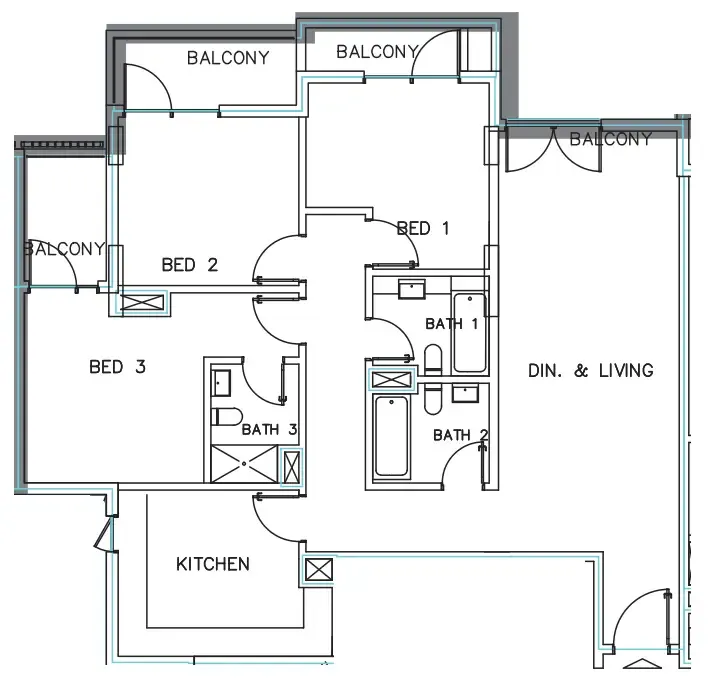 Janayen Avenue 3 bed floor plan, 1,629 sqft
