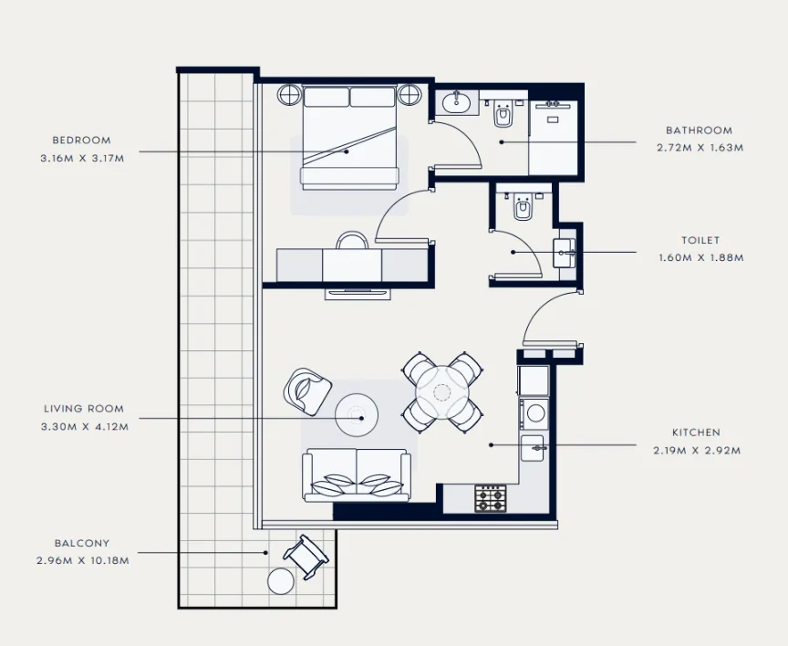Azizi Venice 1 bed floor plan, 737 sqft