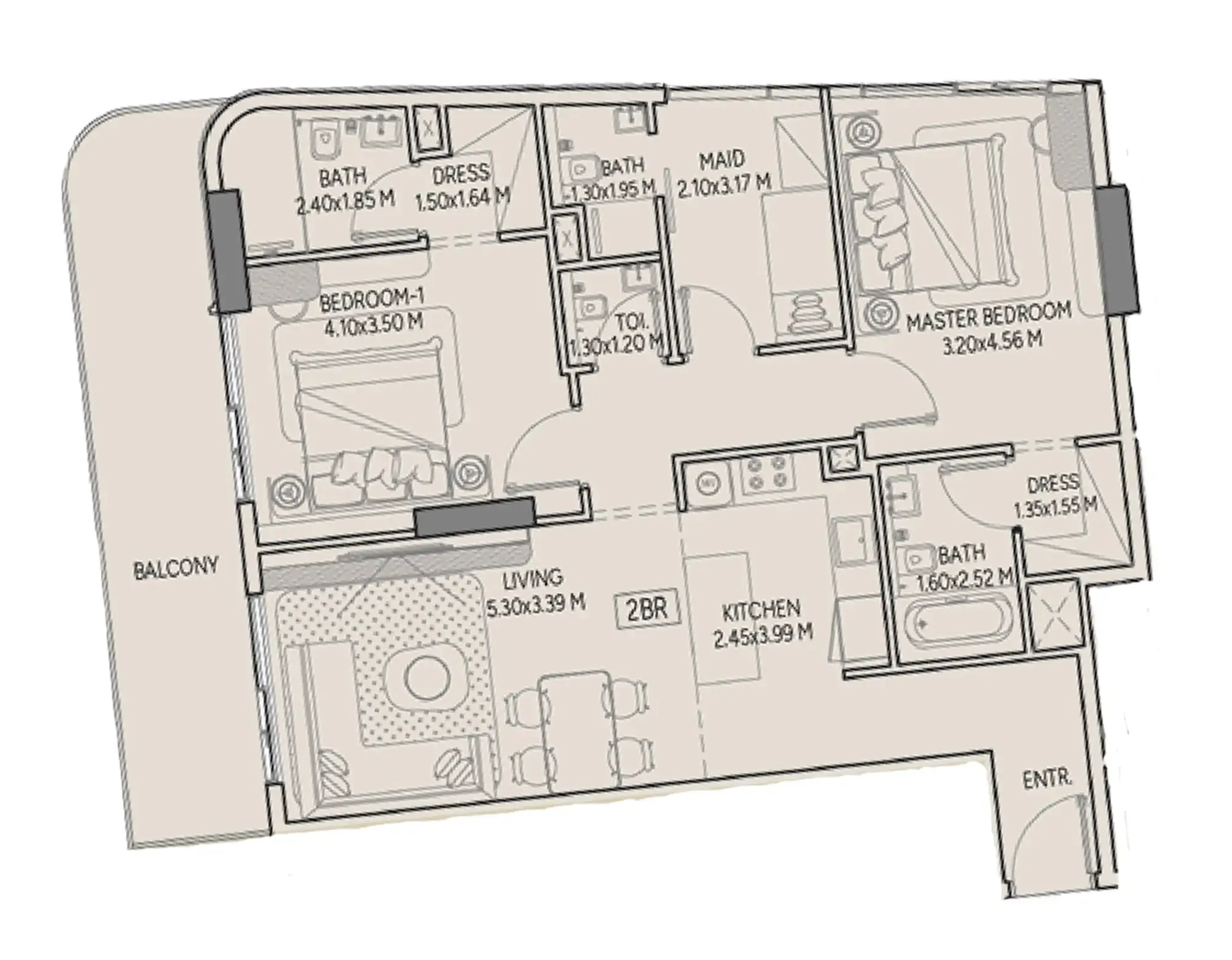 Weston by Wadan Phase 1 & 2 2 bed floor plan, 1,225 sqft